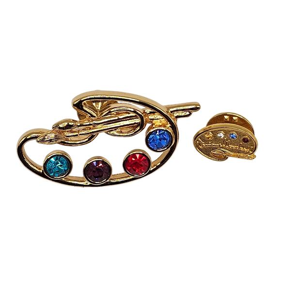 Avon Jewelry - Vintage Costume Jewelry Pin Bundle Artist Color Palette Rhinestones Goldtone